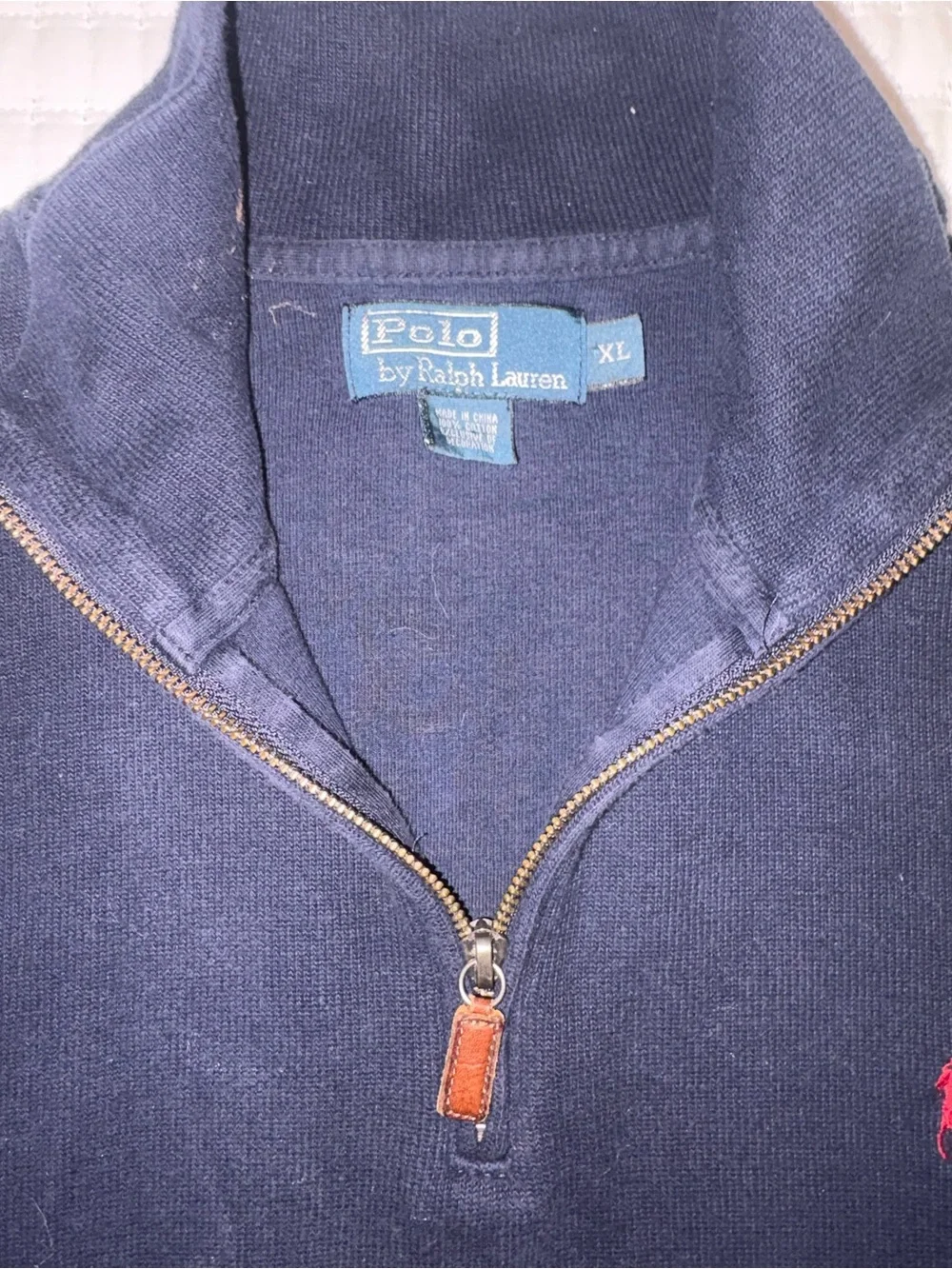 Polo by Ralph Lauren Navy Quarter-Zip Pullover with Red Pony